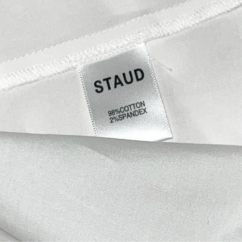 STAUD White V-Neck Peplum Puff Sleeve Blouse